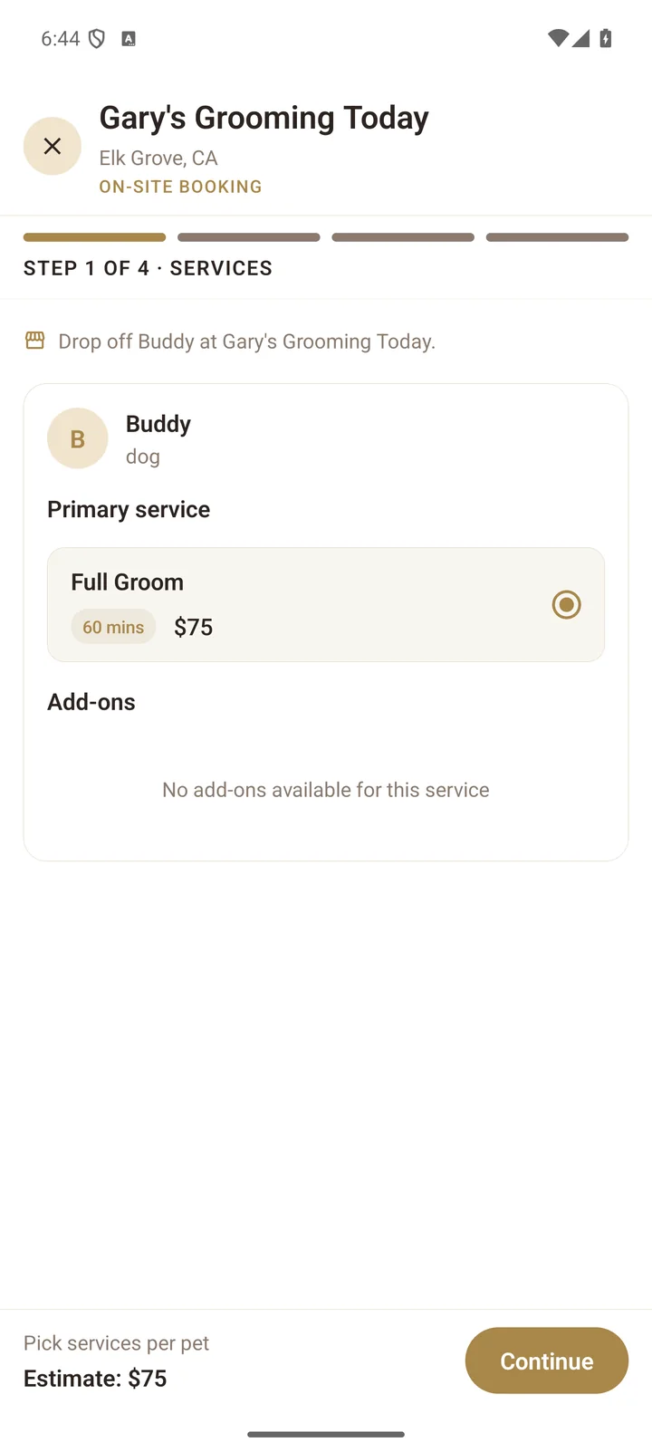 Service selection with prices during booking