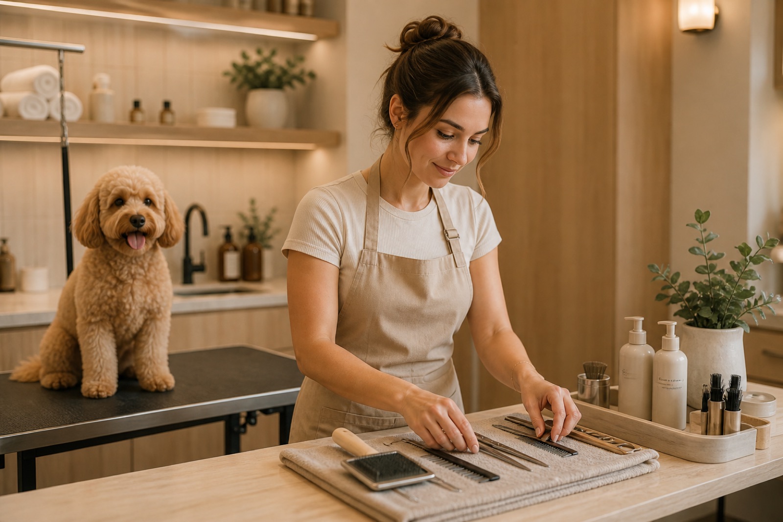A calm, modern independent grooming workspace